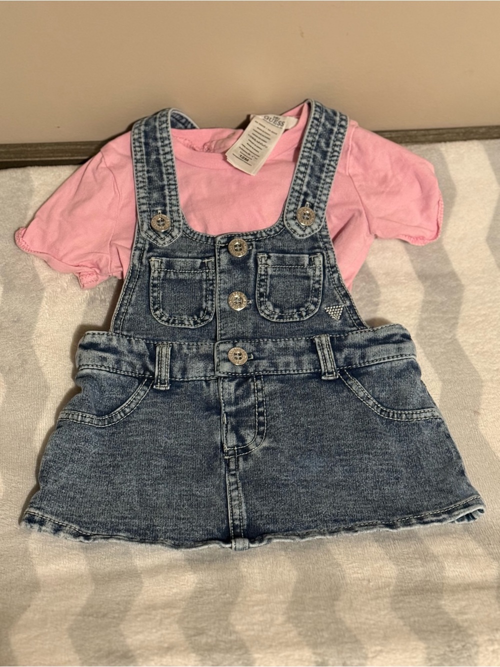 Baby Guess denim Overall Skirt with Pink Tee